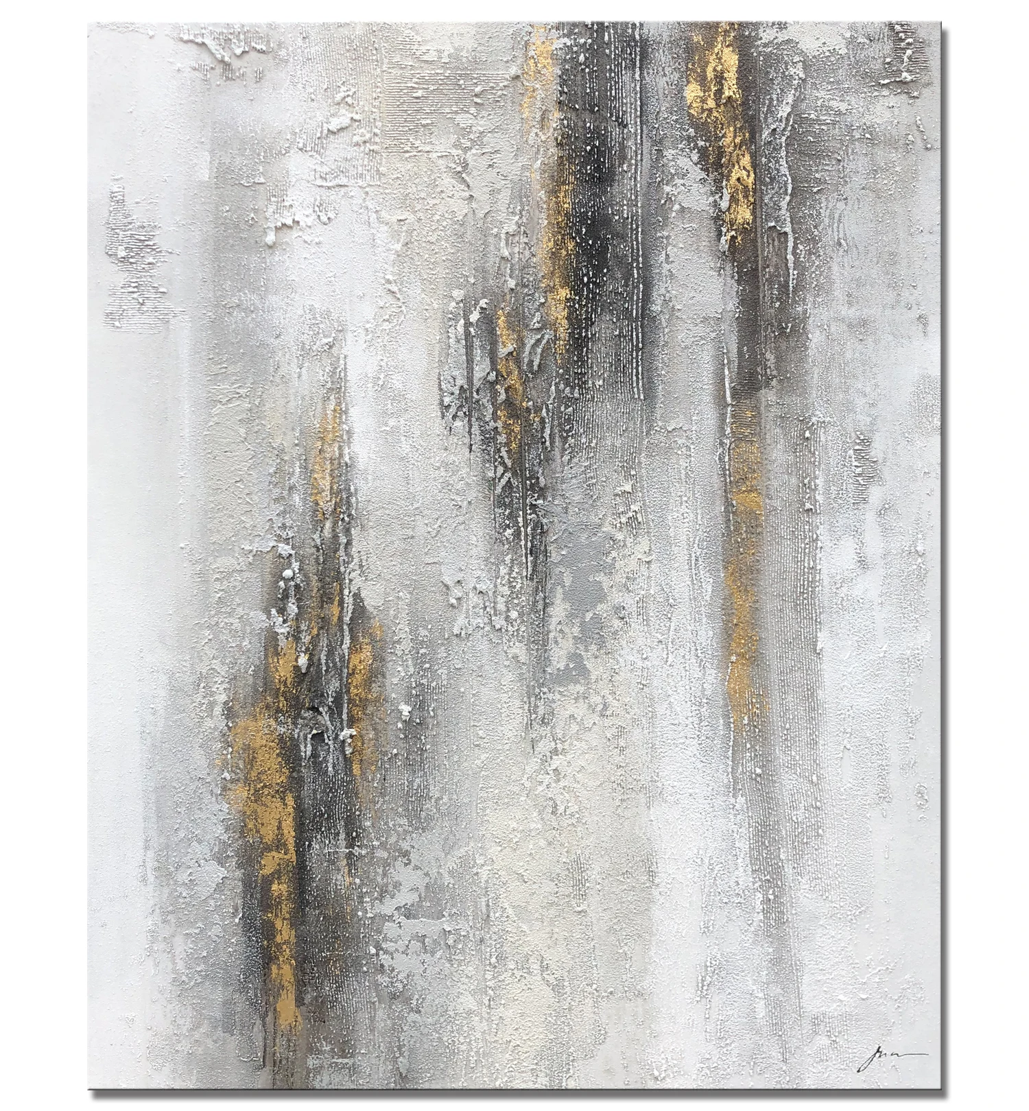 High Quality Canvas Textured Abstract Oil Painting Acrylic Gray White Art Decoration Wall
