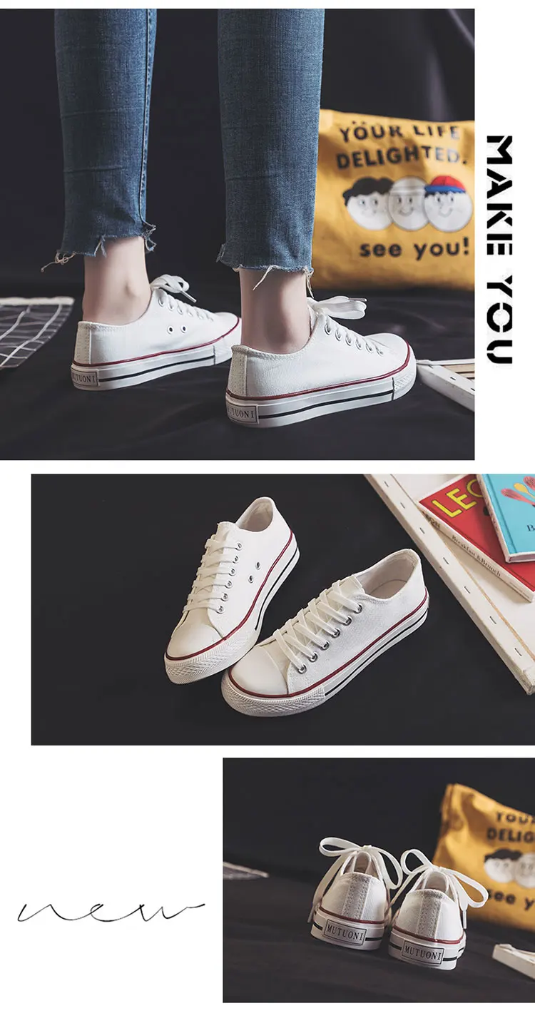 New Arrivals Sneakers Laceup White Canvas Shoes Wholesale For Women