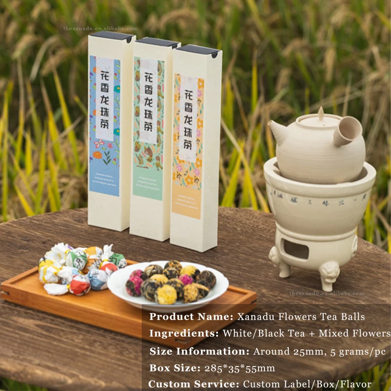 Organic Flowers White/Black Tea Balls Blooming Dried Mixed Rose Honeysuckle Osmanthus Chrysant 8 PCs/Box 5g Handcraft Gift Box