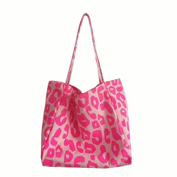 Low Price Leopard Print Plaid Pattern Large Capacity Canvas Shoulder Handbag Women Bucket Bags Casual Tote Bag