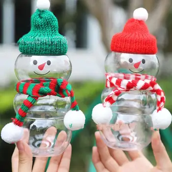 Hot Sale 500ml PET Plastic Snowman Christmas Bottle for Christmas Decoration Drink Juice Milk Tea Bottle