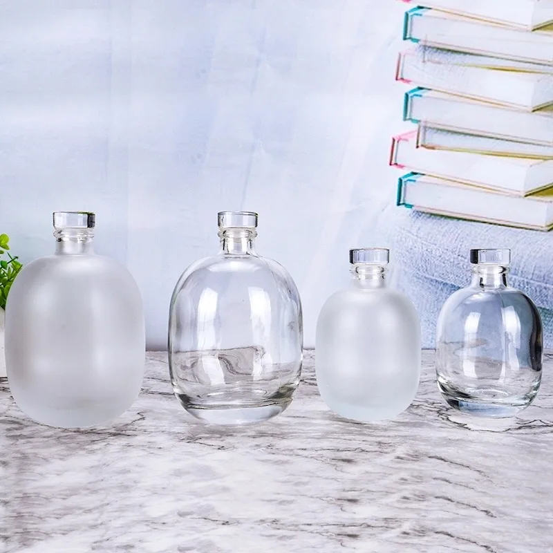 Fancy Round 100ml 250ml 375ml 500ml Clear Fruit Glass Wine Liquor Bottle With Cork Stopper