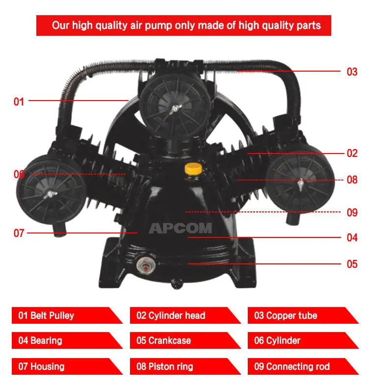 APCOM 3065 3080 3090 AW90 Piston Air Compressor Pump Head, 3 Cylinder ...