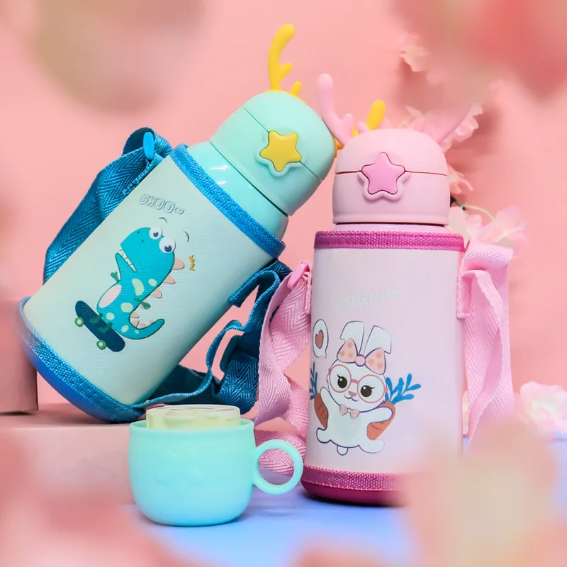  Cartoon Bunny Unicorn Stainless Steel Vacuum Flask Thermos Cup  Mug for Kids Childen Portable Cute Straw Water Bottle with Bag (pink bunny  3, 600ml): Home & Kitchen