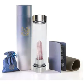 Custom Logo Stainless Steel Natural Gemstone Elixir Quartz Gem Crystal Water Bottle