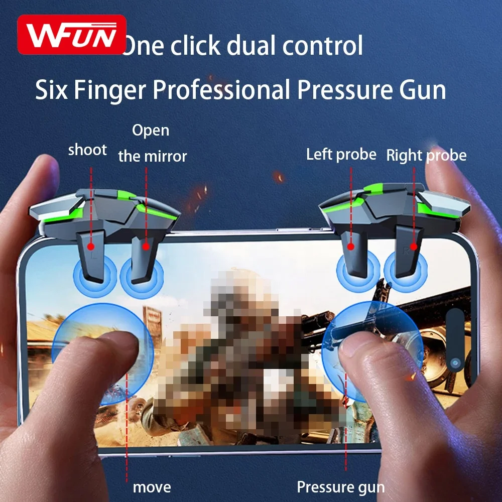 6-Trigger Mobile Game Controller - 6-Finger Gamepad For PUBG, Call Of Duty, Fortnite On Phones