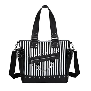 custom logo Vintage Rivet Casual Tote Handbag Purse Printed Skull Crossbody Bag Fashion Zipper Luminous Canvas Punk Striped Shoulder Bag