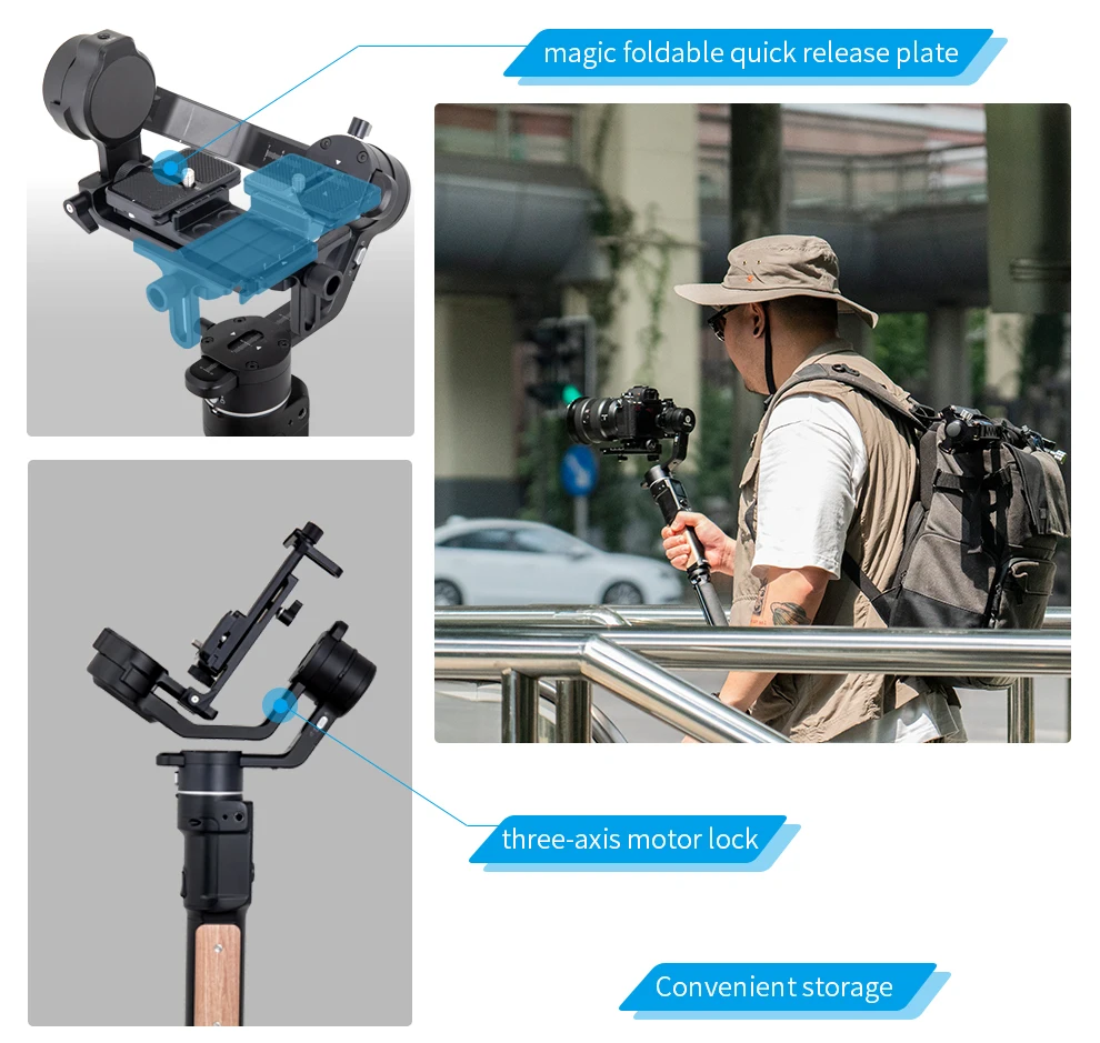 Foldable Release 3-Axis DSLR Camera Gimbal Stabilizer