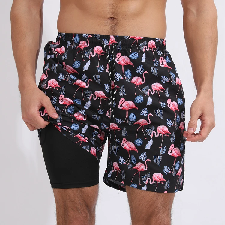 Sommer-elastische Taillen-kundenspezifische Badeshorts der Männer, die 100% Polyester-Badestämme-Mesh-Strandshorts für Männer laufen lassen300_voghion.com