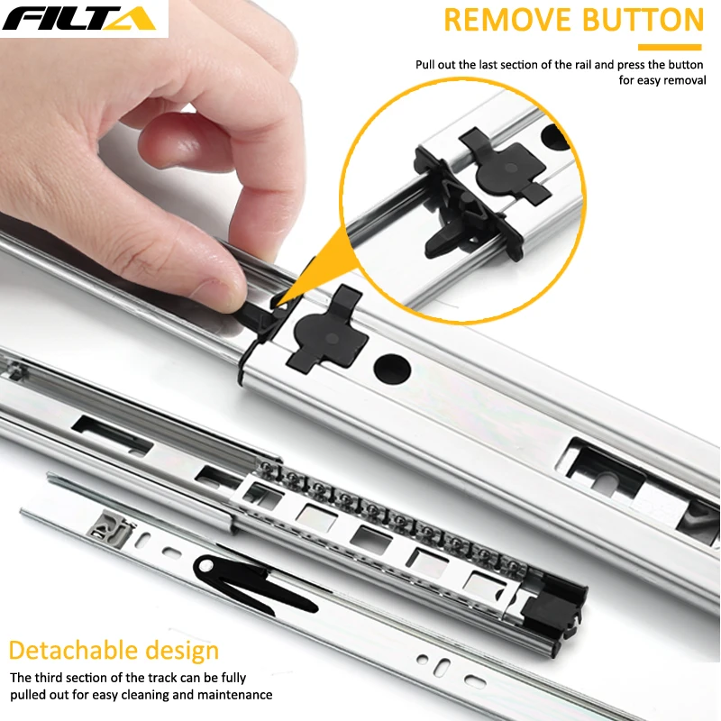 Фурнитура Filta, 45 мм, корредеры, телескопы, свисающая скользка, мягкое закрытие, выдвижной ящик