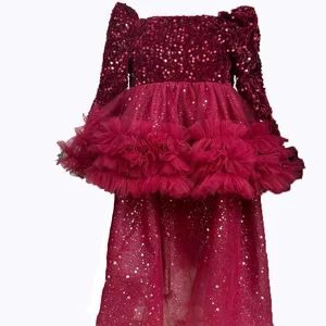 Wholesale Customization Long Sleeve Sparkle Sequin Frock Design Girls Dresses 2-14T Children Clothing