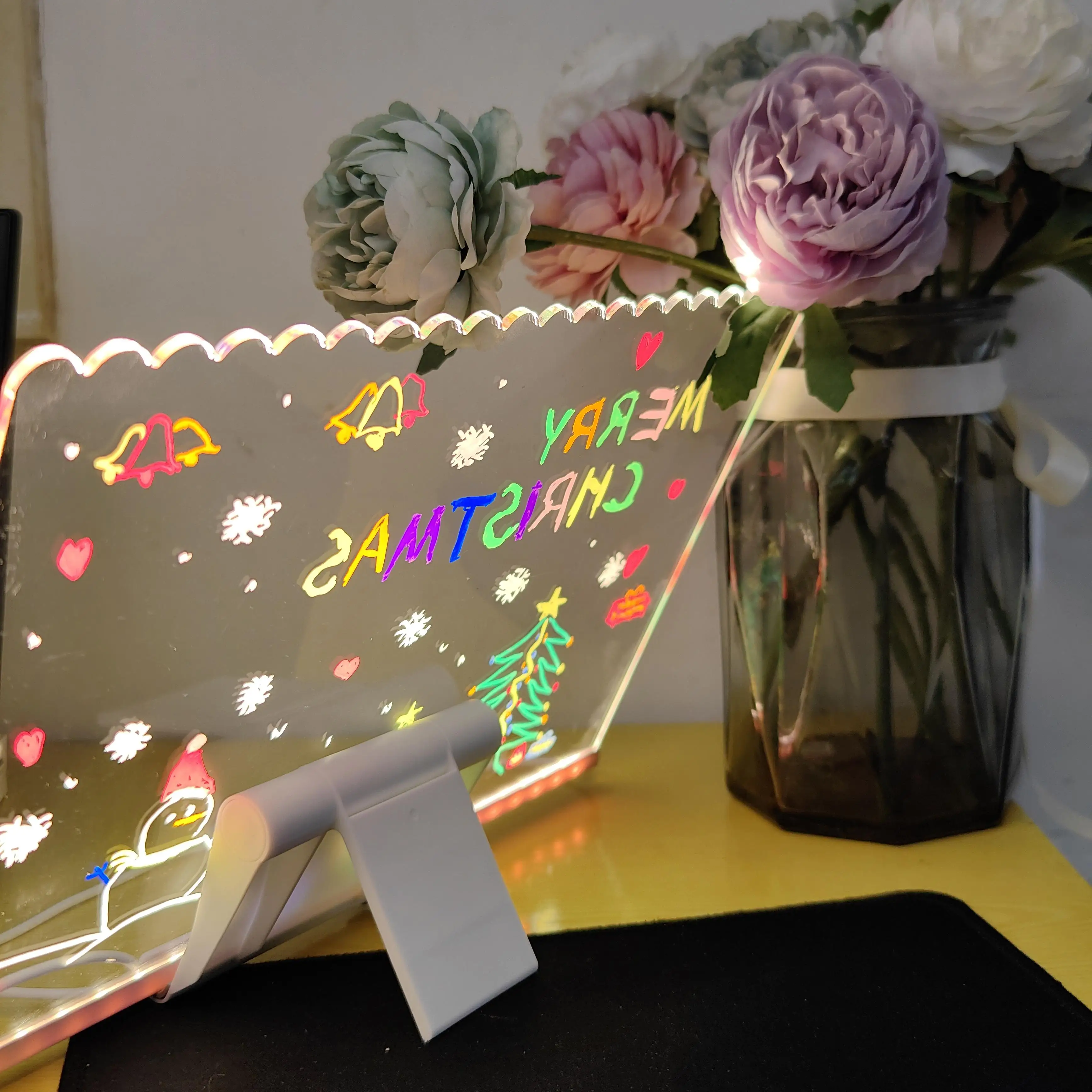 3D Custom Night Light Note Board Mini Lighted Blackboard Luminous Erasable DIY Acrylic Paint Rewritable LED Message Board