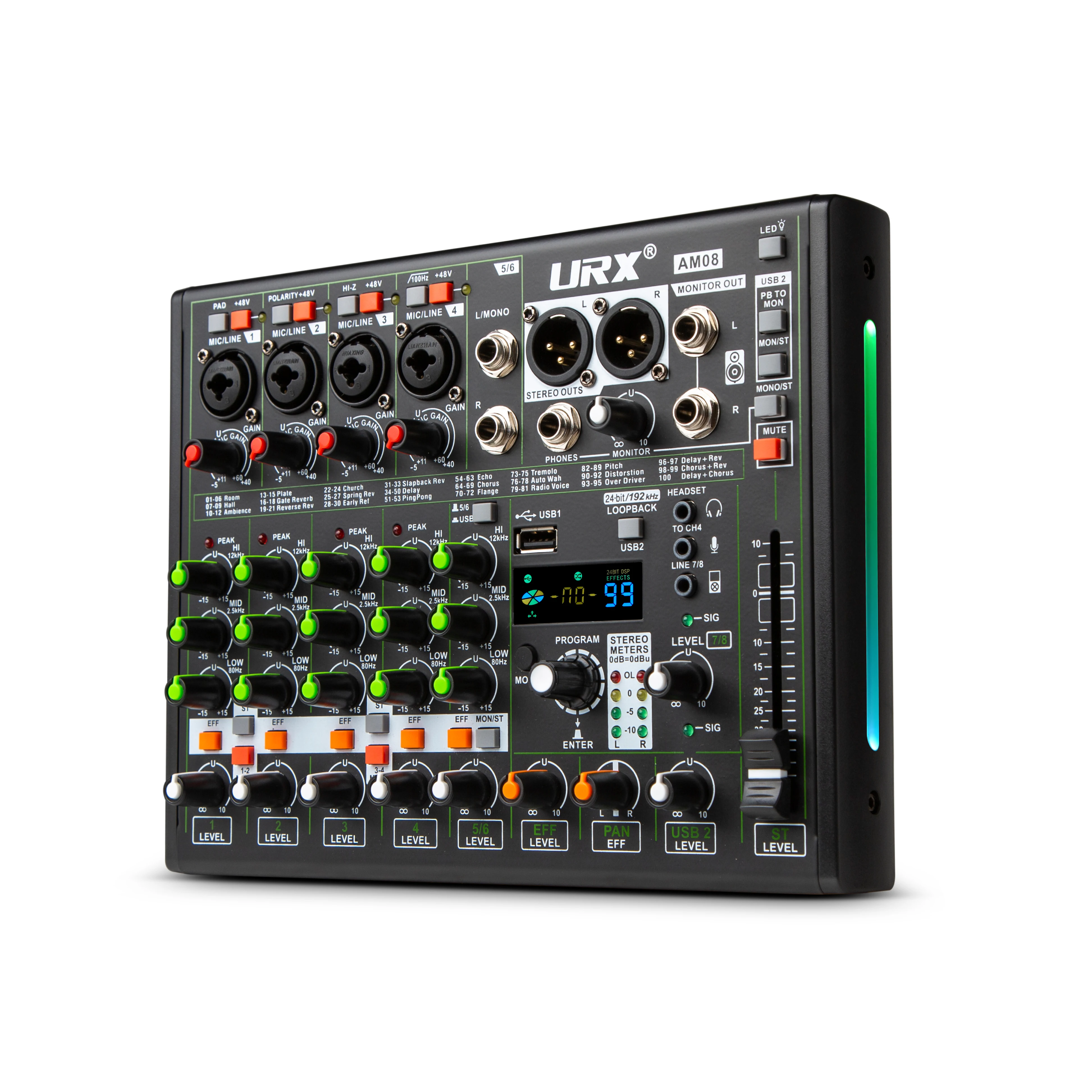 URX AM08 Professional Recording Studio DJ Console - 8 Channel