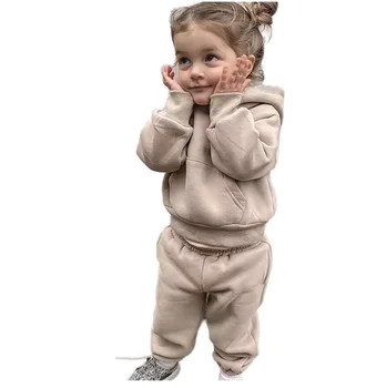 Winter New Arrival Baby Girl Clothing Set Fashion Simple Solid Color Hoodie Sweatshirt Casual Fleece Baby Suit