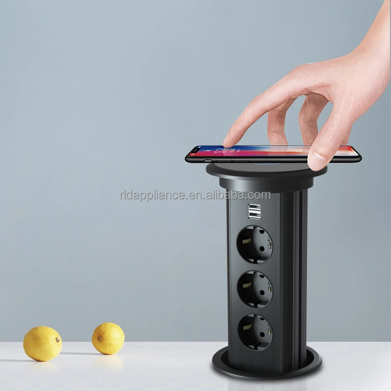 Pop up Table Socket Kitchen Worktop Vertical Hidden Power Extension USB Charger Motorized Socket