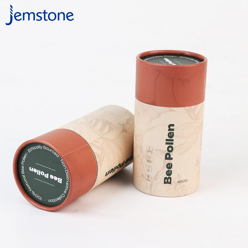 Biodegradable Custom Printed Empty Round Loose Powder Paper Tube Shaker Kraft Matcha Powder Paper Tube with Lid
