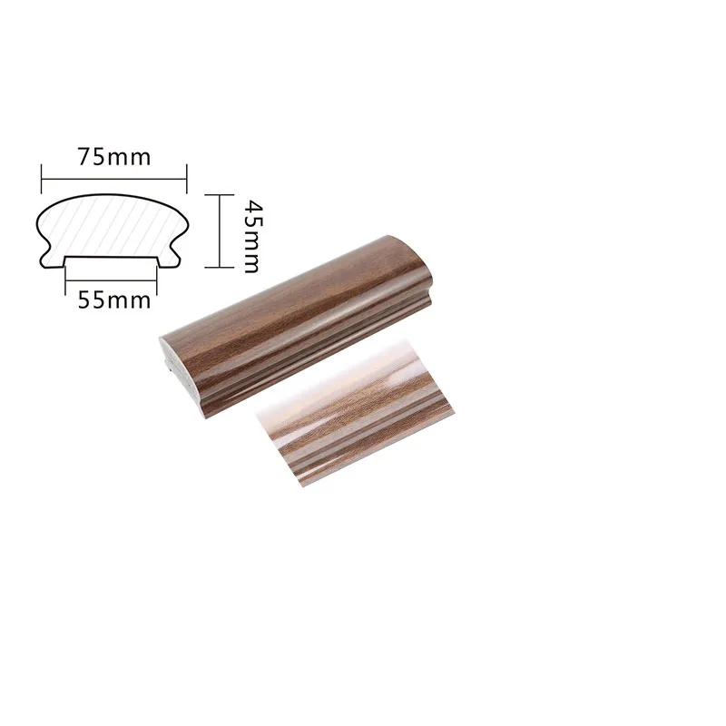 Modern Polymer Hot-Bending Eco-Friendly Wood PVC Frameless Glass Stair Handrail Attic Balcony Balustrades Wooden-Textured