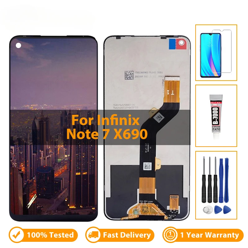 Original LCD Display for Infinix Note 7 X690 LCD Touch Screen Digitizer Assembly Replacement No Dead Pixel Free Tools