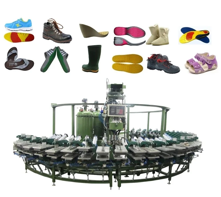 Full Automatic Pu Shoe Sole Making Machine Footwear Pouring Production Line Pu Sport Shoe and Safety Shoe Molding Machine
