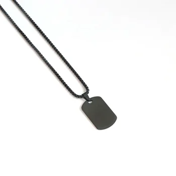 2022 trendy minimalist jewelry stainless steel box chain black PVD plated custom dog tag necklace for men personalized