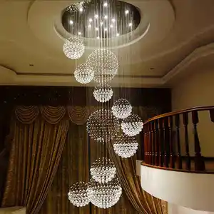 Staircase Hanging Pendant Lamp Raindrop Spiral Crystal Chain Large Chandeliers Lights for High Ceilings