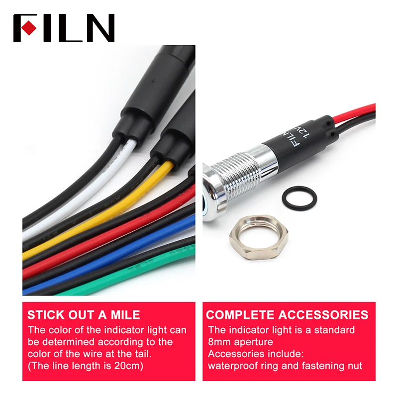 Filn New Products 8mm Led 12v Car Logo Indicator Light With 180