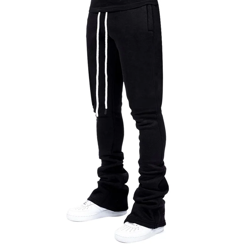 Streetwear Flare Stacked Pant Men Solid Color Cargo Pants Sweatpants ...