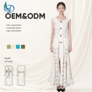 Women's A-line Sleeveless Long Skirt with Lapel Pocket Solid Color Dress