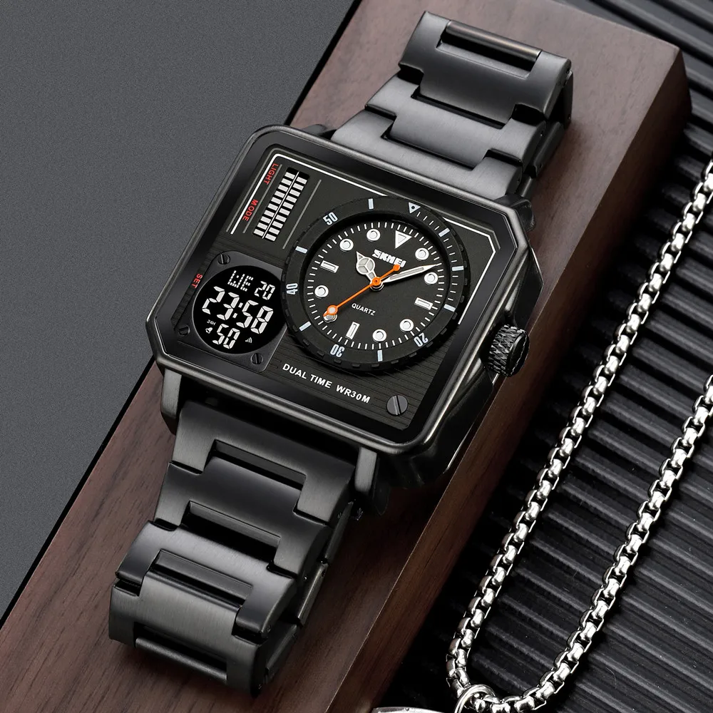 SKMEI Orologio da polso da uomo, impermeabile, militare, analogico, digitale, con cronografo a LED, multi ora, in acciaio inox, da uomo, 2065-AG, Sportivo