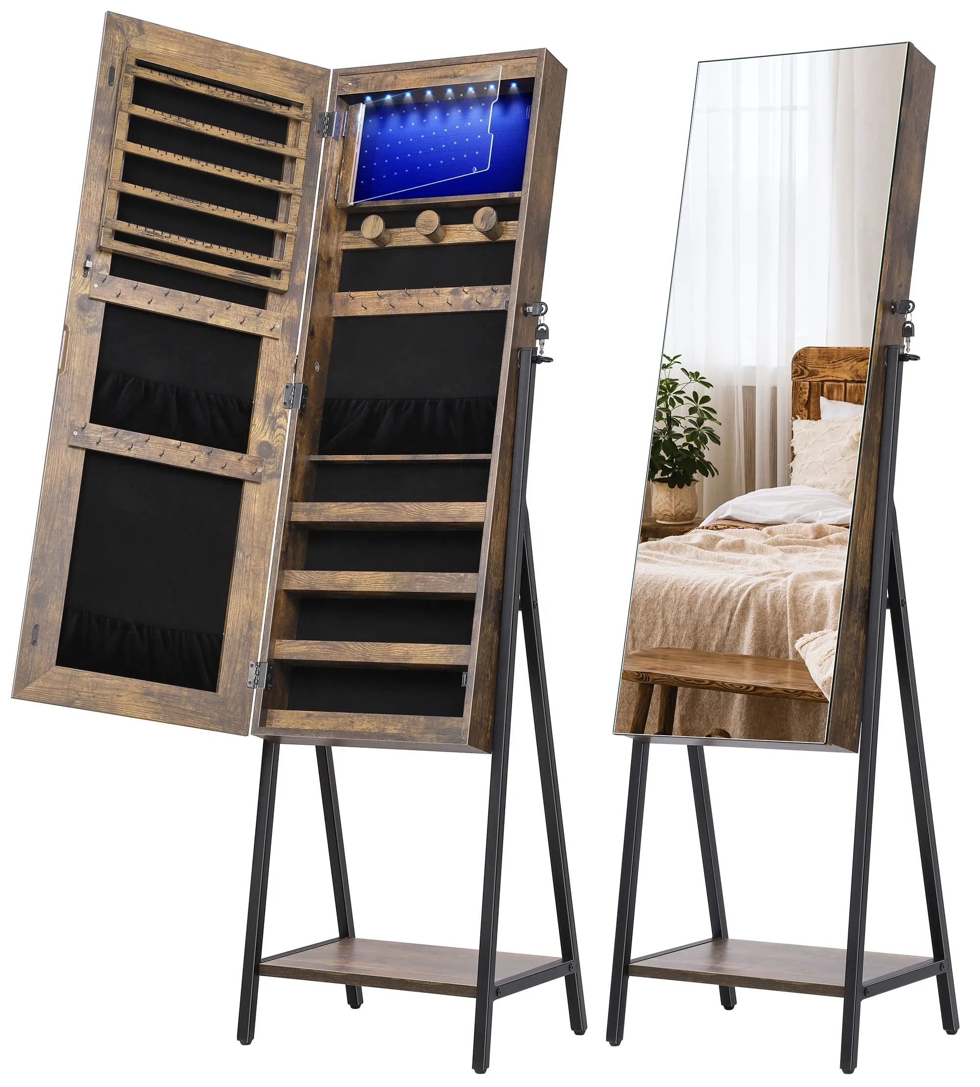 New Arrival Standing Jewelry Mirror Cabinet Full Length Superior Storage Capacity Stand up