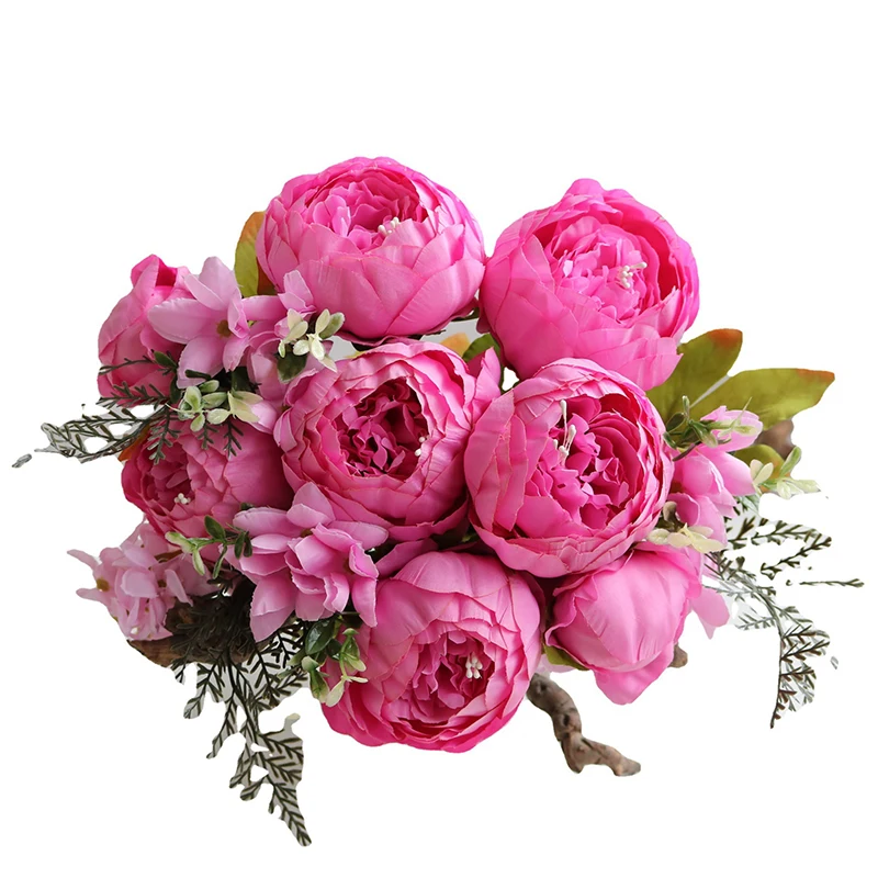 Hot Sell 6 Flowers 2 Buds Silk Fabric Blossom Wedding Decoration