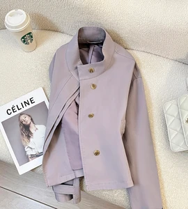 Coral Purple Super Beautiful Short Trench Coat For Petite Women 2026 Spring New Korean-Style Fashionable And Elegant Top