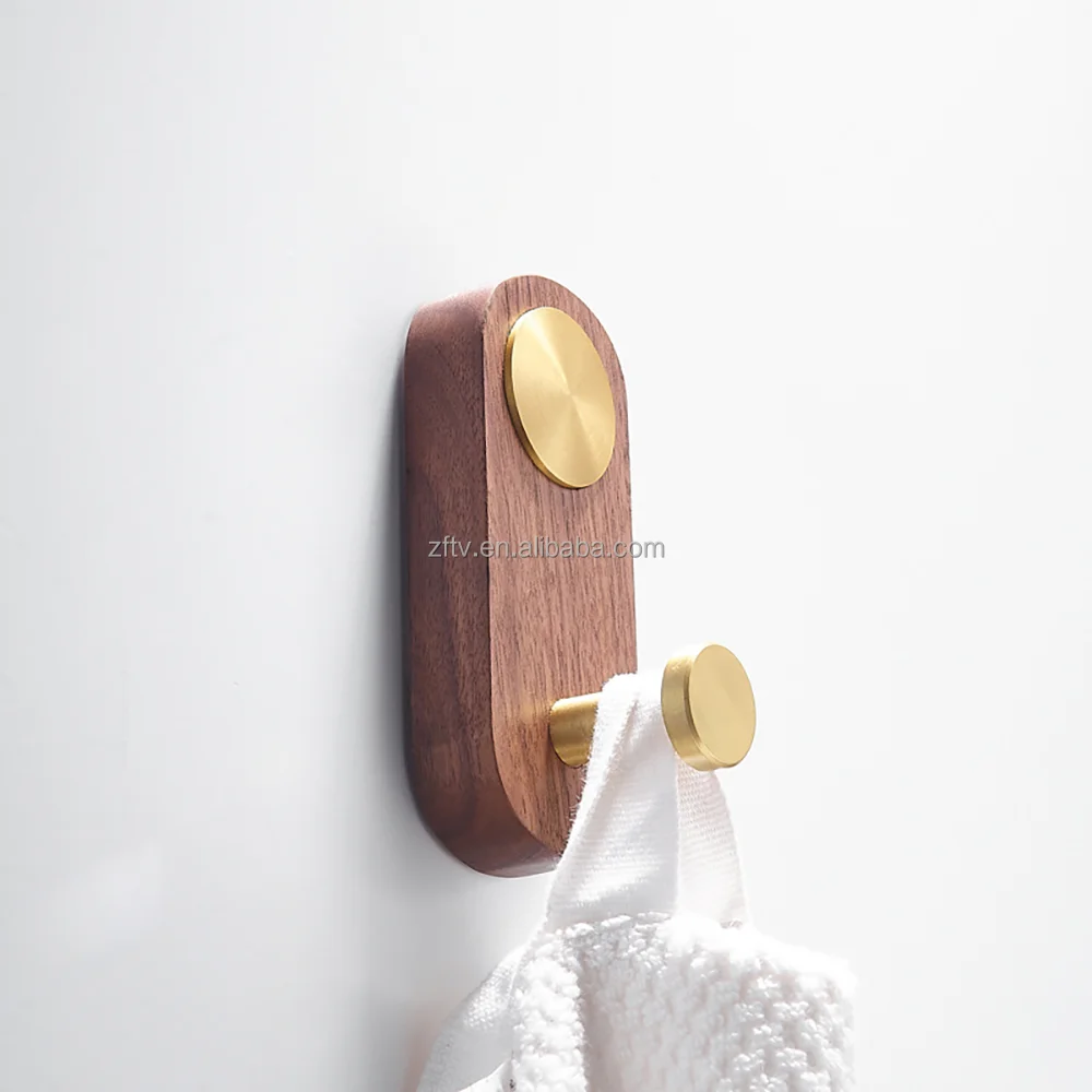 Simple Natural Beech Walnut Wall Mounted Single Wooden Coat Hook Hanger