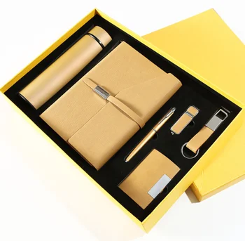 Custom promotional corporate business company gift sets Pen with USB, key chain,card holder, notebook and thermos cup