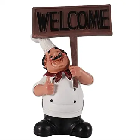 Holding Cooking Menu Chalkboard Resin Chef Figurine Kitchen Decor