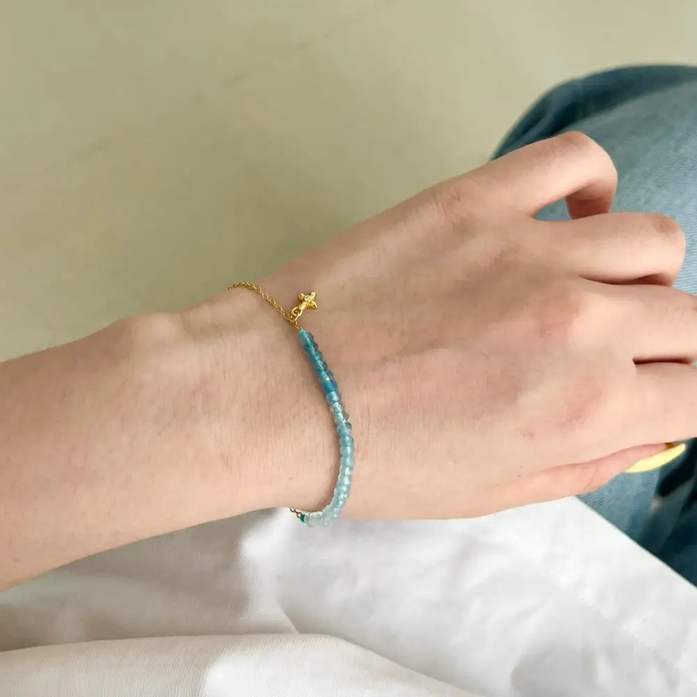 KAKODIY Ins Style 18K Gold Plated 925 Sterling Silver Jewelry Natural Blue Crystal Bead Chain Bracelet detail 7