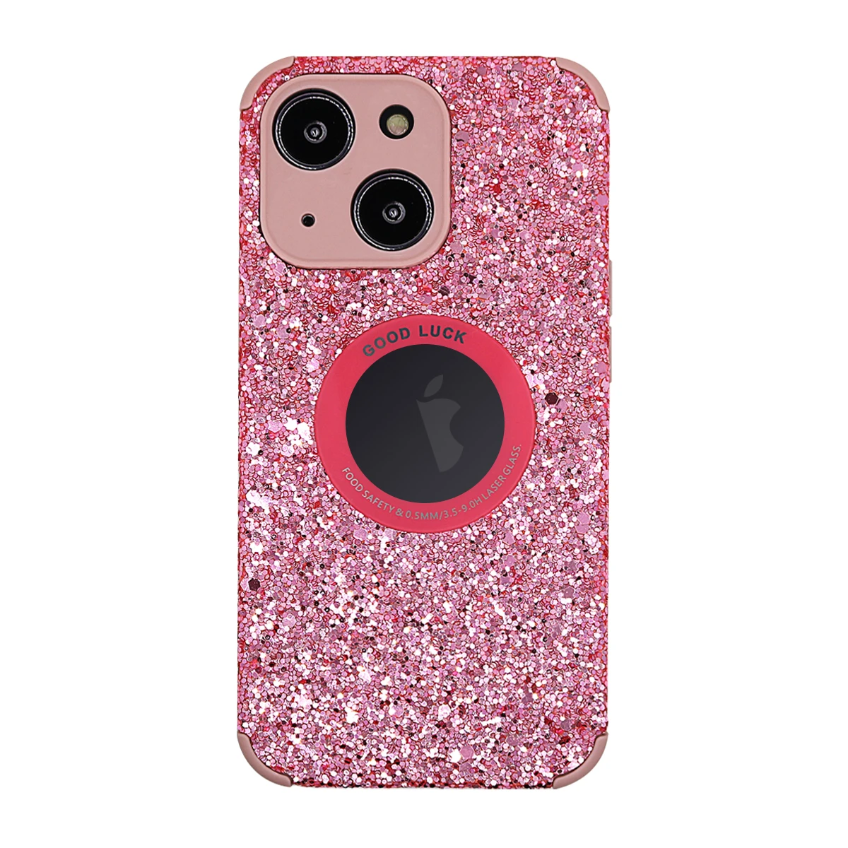 Wholesale New Design Logo display hole Flash powder Leather Mobile Phone Case Accessories Back Cover For iphone 13