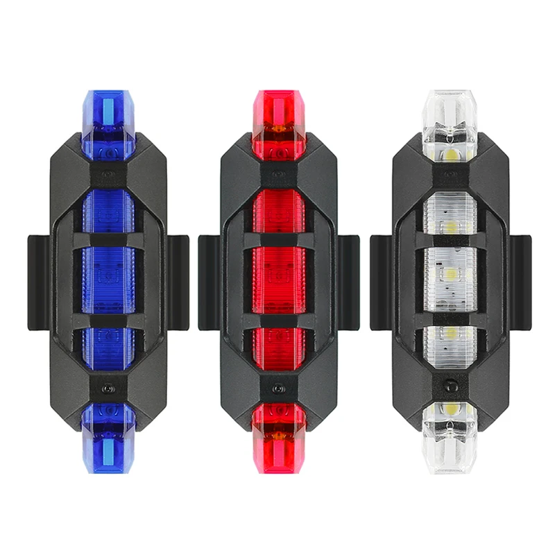 USB Rechargeable Bike Lights Front Rear Hazard Light Waterproof 5 LED Red White
