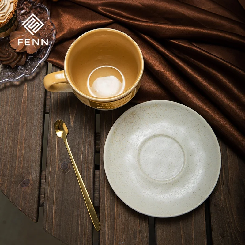 FENN Wholesale Ceramic Espresso Cups Saucer Gift Set Saudi Arabia Custom Arab Coffee Mugs Porcelain Safe Afternoon Tea Gifts