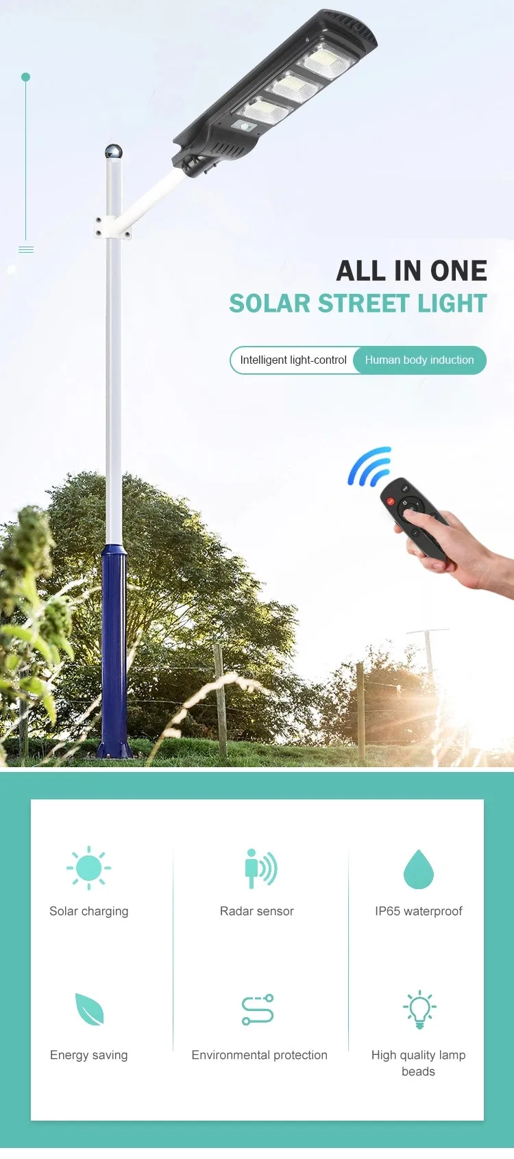 Ip65 Outdoor All In One Solar Street Lamp 30W 60W 90W 120W Integrated Led Solar Street Light