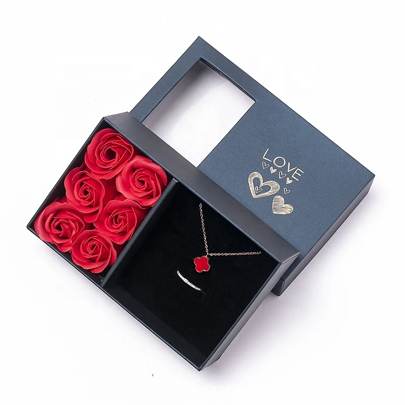 Jinayon Ready in Stock Valentine's Day Flower Box Paper Gift Rigid Boxes Custom Boxes for Jewelry with 6 Soap Rose Handmade manufacture