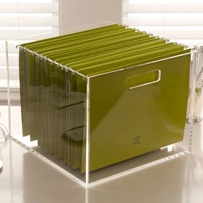 Portable Acrylic File Hanging Storage Box Organizer - Clear Desk