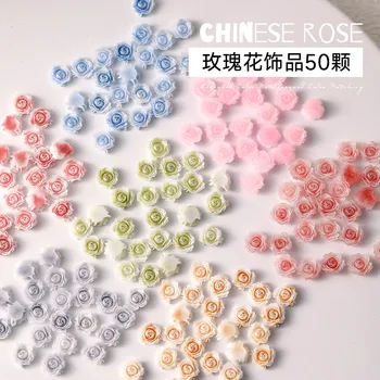 50pcs/bag 3D Blossoming Rose Flowers Resin Colorful Acrylic Camellia Gradient Nail Art Decorations Kawaii Nail Accessories