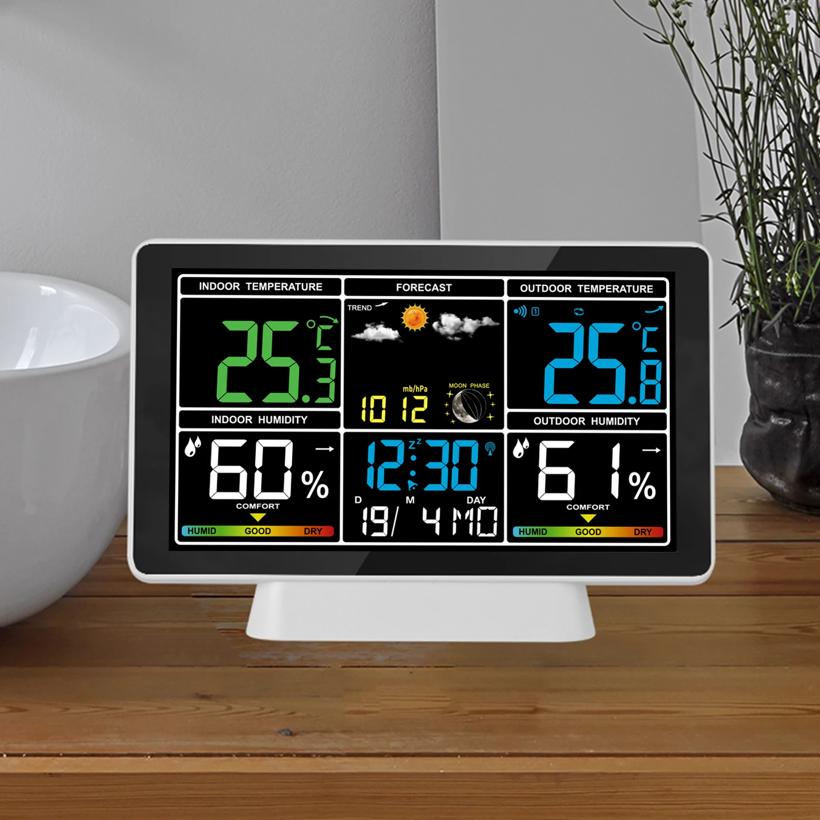 Colorful Digital Display Radio Control Indoor Outdoor Temperature Humidity Forecast Wireless Weather Station