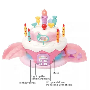 ITTL Pink ABS Plastic Musical Kitchen Induction Light Simulation Kids Birthday Cake Toy Pretend Play Game Girls 5-13 Years