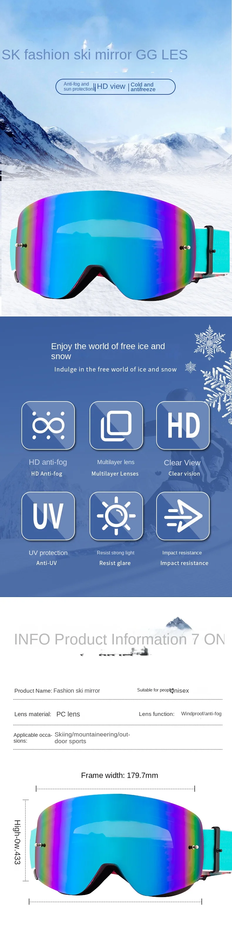 Magnetic Cylinder Lens Anti-UV Windproof Ski Goggles for Outdoor Sports and Snowboarding