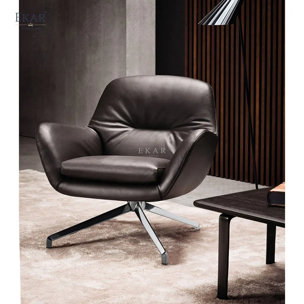 Swivel Lounge Chair with Down-Filled Cushion and Mirrored Gunmetal Base details