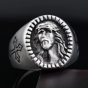 Men's Jesus Head Ring Religious Amulet Jewelry Catholic Christian Cross ...