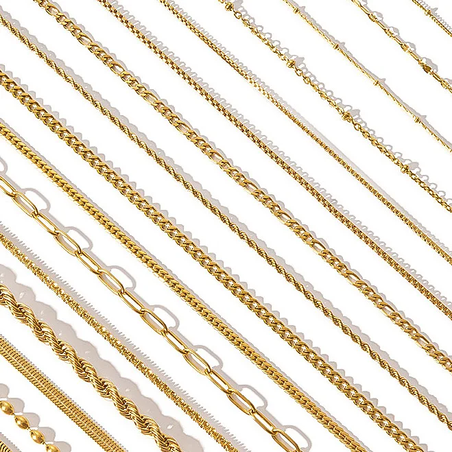 Non Tarnish No Fade Collier Women INS Stainless Steel Chain Jewelry Making PVD Gold Plated  Necklace Snake Chain Paper Clip