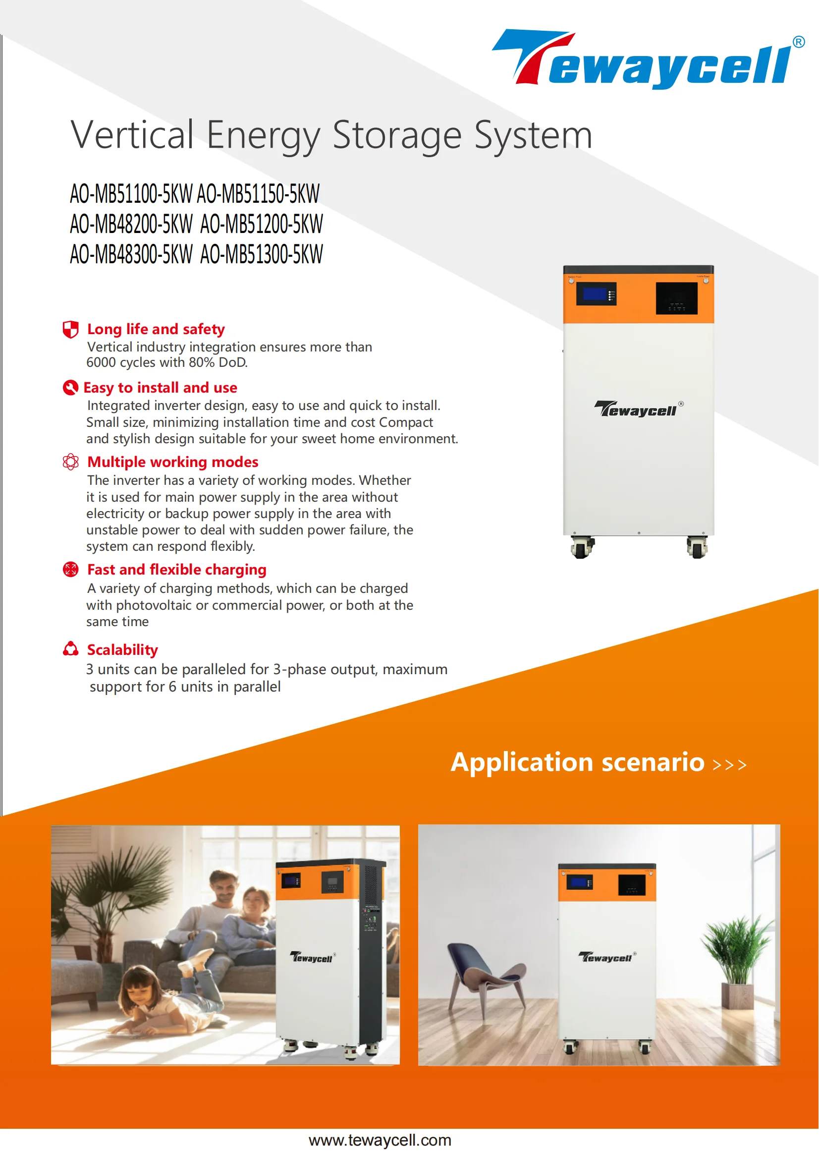 Tewaycell All in One Home ESS 51.2V 300Ah 600Ah 15kwh Lifepo4 Battery with 5kw/10kw Inverter for House Energy Storage System